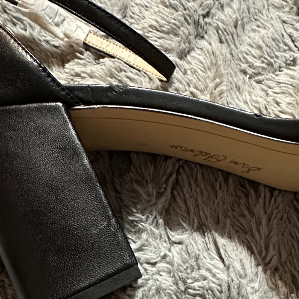 Sam Edelman Black Scalloped Ankle-Strap Block Heels - Picture 7 of 8